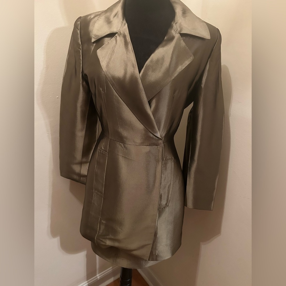 BANU Paris Long Lined Structured Jacket Short Pencil Skirt Suit